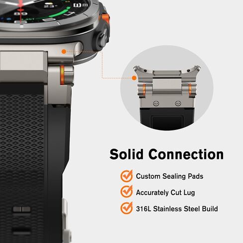 Amband متوافق مع Samsung Galaxy Watch العصابات الفائقة للرجال ، حزام موصل معدني وعرة لـ Galaxy Watch 7 Ultra 47mm ، الملحقات الرياضية مع واقي شاشة زجاجي 9H - أسود/أسود in Kuwait