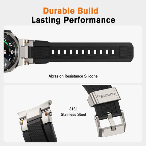 Amband متوافق مع Samsung Galaxy Watch العصابات الفائقة للرجال ، حزام موصل معدني وعرة لـ Galaxy Watch 7 Ultra 47mm ، الملحقات الرياضية مع واقي شاشة زجاجي 9H - أسود/أسود in Kuwait