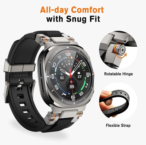 Amband متوافق مع Samsung Galaxy Watch العصابات الفائقة للرجال ، حزام موصل معدني وعرة لـ Galaxy Watch 7 Ultra 47mm ، الملحقات الرياضية مع واقي شاشة زجاجي 9H - أسود/أسود in Kuwait