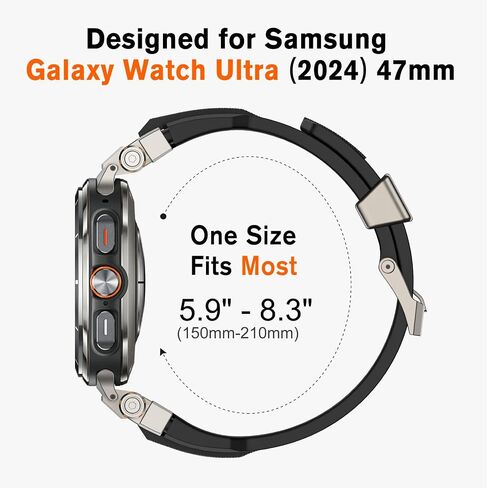 Amband متوافق مع Samsung Galaxy Watch العصابات الفائقة للرجال ، حزام موصل معدني وعرة لـ Galaxy Watch 7 Ultra 47mm ، الملحقات الرياضية مع واقي شاشة زجاجي 9H - أسود/أسود in Kuwait