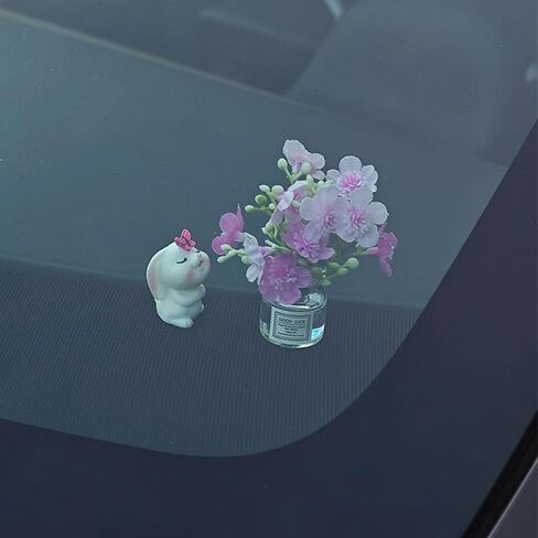 Set of 2 Cute Mini Bunny and Daisy Flower Vase Car Rearview Mirror Ornaments Funny Dashboard Decorations Kawaii Car Interior Accessories for Women Gifts in Kuwait