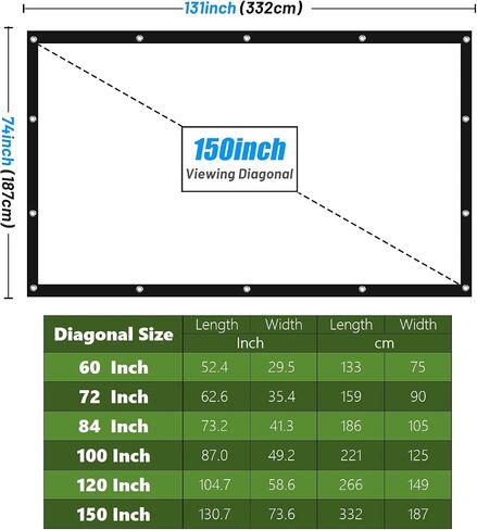 Projector Screen Portable Movie Screen for Outdoor Indoor,4K 16:9 HD Foldable Wrinkle-Free Screen,1.1 GAIN,160°Viewing,Support Front Rear Projection with 16 Sticky Hooks & 8 Nail Hooks (72 INCH) in Saudi Arabia