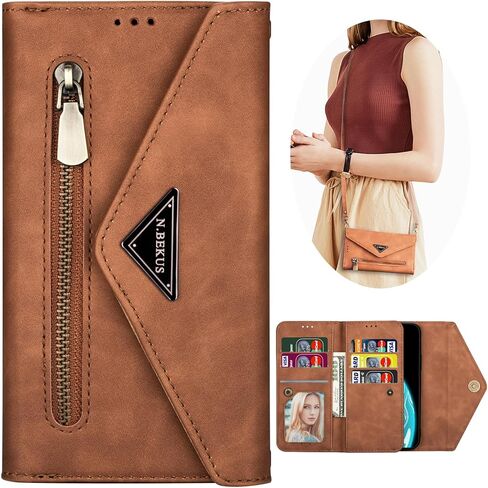 CCSamll Crossbody Wallet Case for Samsung Galaxy S24 FE (Not S24) for Women, Zipper Pocket Purse Handbag Neck Strap Lanyard Cover with 9 Card Slot Holder Case for Samsung S24 FE XK Wine in Kuwait