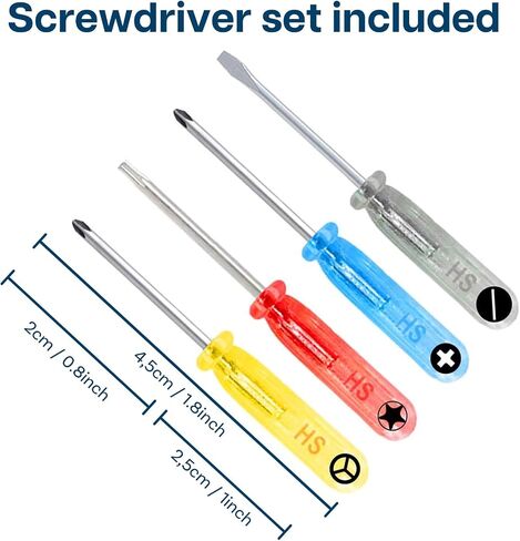 MMOBIEL Screw Set for iPhone 14 – Complete Full Screw Set Replacement - Comprehensive Repair Kit Includes Pentalobe Bottom Screws in Black, Silver and 4 Screwdrivers in Kuwait