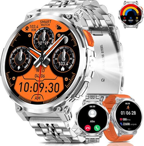 Military Smart Watches for Men with Bluetooth Call, 1.85" HD Screen Waterproof smartwatch with Flashlight, 114 Sport Modes, 730mAh Heart Rate/SpO2/Sleep Monitor Fitness Tracker for iOS Android in Kuwait