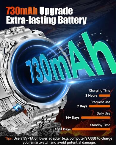 Military Smart Watches for Men with Bluetooth Call, 1.85" HD Screen Waterproof smartwatch with Flashlight, 114 Sport Modes, 730mAh Heart Rate/SpO2/Sleep Monitor Fitness Tracker for iOS Android in Kuwait