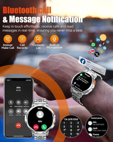Military Smart Watches for Men with Bluetooth Call, 1.85" HD Screen Waterproof smartwatch with Flashlight, 114 Sport Modes, 730mAh Heart Rate/SpO2/Sleep Monitor Fitness Tracker for iOS Android in Kuwait