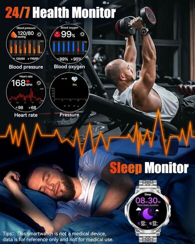 Military Smart Watches for Men with Bluetooth Call, 1.85" HD Screen Waterproof smartwatch with Flashlight, 114 Sport Modes, 730mAh Heart Rate/SpO2/Sleep Monitor Fitness Tracker for iOS Android in Kuwait