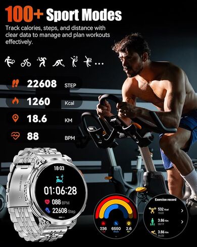 Military Smart Watches for Men with Bluetooth Call, 1.85" HD Screen Waterproof smartwatch with Flashlight, 114 Sport Modes, 730mAh Heart Rate/SpO2/Sleep Monitor Fitness Tracker for iOS Android in Kuwait
