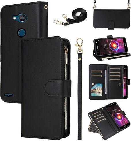 Wallet Case for LG X Charge/Fiesta 2 LTE/X Power 3/X5/LV7 with Wrist Strap Crossbody Shoulder Strap Zipper Card Holder Slots Protector Phone Cover LG-M322 XPower 2 SP320 M327 M322 Girls Pink in Kuwait