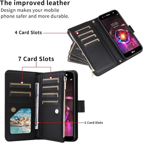 Wallet Case for LG X Charge/Fiesta 2 LTE/X Power 3/X5/LV7 with Wrist Strap Crossbody Shoulder Strap Zipper Card Holder Slots Protector Phone Cover LG-M322 XPower 2 SP320 M327 M322 Girls Pink in Kuwait