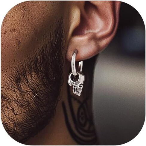 Bandmax Skull Earrings for Men Women Stainless Steel Skeleton Skull Head Hoop Earrings Stud Earrings Punk Gothic Earrings Halloween Jewelry in Kuwait
