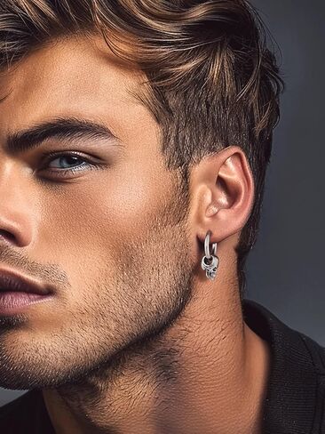 Bandmax Skull Earrings for Men Women Stainless Steel Skeleton Skull Head Hoop Earrings Stud Earrings Punk Gothic Earrings Halloween Jewelry in Kuwait
