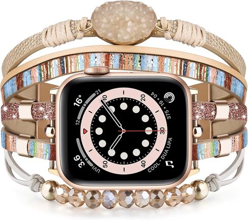 سوار Beaded Beded Beded Boho متوافق مع Apple Watch Band 40mm/38mm/41mm Series 10 9 8 7 SE Series 6/5/4 Women Leather Fashion Cute Handmade MultiLayer Wrap Strap for Iwatch Bands 3/2/1 in Kuwait