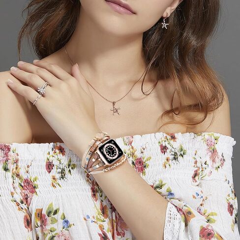سوار Beaded Beded Beded Boho متوافق مع Apple Watch Band 40mm/38mm/41mm Series 10 9 8 7 SE Series 6/5/4 Women Leather Fashion Cute Handmade MultiLayer Wrap Strap for Iwatch Bands 3/2/1 in Kuwait