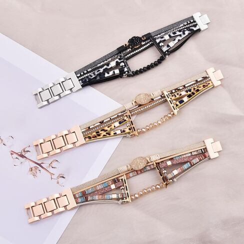 سوار Beaded Beded Beded Boho متوافق مع Apple Watch Band 40mm/38mm/41mm Series 10 9 8 7 SE Series 6/5/4 Women Leather Fashion Cute Handmade MultiLayer Wrap Strap for Iwatch Bands 3/2/1 in Kuwait