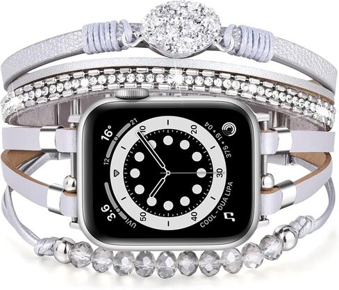 سوار Beaded Beded Beded Boho متوافق مع Apple Watch Band 40mm/38mm/41mm Series 10 9 8 7 SE Series 6/5/4 Women Leather Fashion Cute Handmade MultiLayer Wrap Strap for Iwatch Bands 3/2/1 in Kuwait
