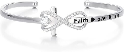 AOBOCO Sterling Silver Faith Cross Bangle Sideways Cross Bangle Bracelet Christian Jewelry for Women Sister Girlfriend Inspiration Gift in Saudi Arabia