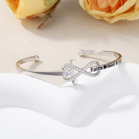AOBOCO Sterling Silver Faith Cross Bangle Sideways Cross Bangle Bracelet Christian Jewelry for Women Sister Girlfriend Inspiration Gift in Saudi Arabia