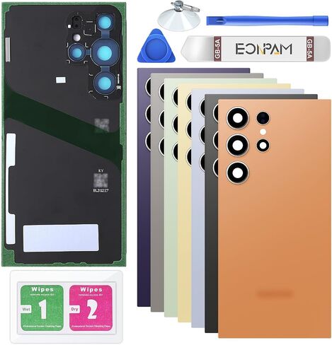 Back Glass Replacement for Samsung Galaxy S24 Ultra SM-S928 Back Cover Rear Housing with Camera Lens + Repair Tool Kit Genuine Rear Glass (Black) in Kuwait