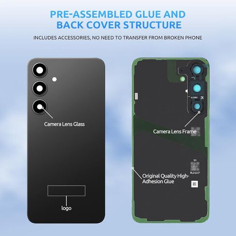Back Glass Replacement for Samsung Galaxy S24 Ultra SM-S928 Back Cover Rear Housing with Camera Lens + Repair Tool Kit Genuine Rear Glass (Black) in Kuwait