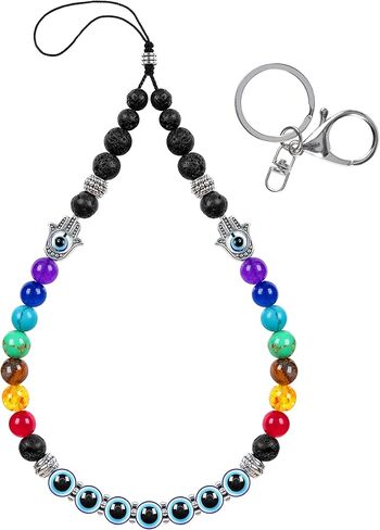 Chakra Phone Charm Lanyard Cell Phone Wrist Strap Relax Anxiety Lava Rock Natural Healing Gem Stone Beaded Keychain for Women Men in Kuwait