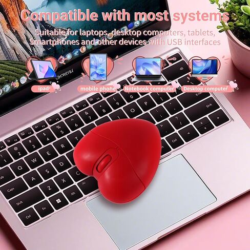 Elec Space Wireless Bluetooth Mouse ، فأر صامت وأنيق على شكل قلب من أجل الكمبيوتر المحمول ، جهاز الكمبيوتر - 10 أمتار (وردي) in Kuwait