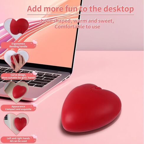 Elec Space Wireless Bluetooth Mouse ، فأر صامت وأنيق على شكل قلب من أجل الكمبيوتر المحمول ، جهاز الكمبيوتر - 10 أمتار (وردي) in Kuwait