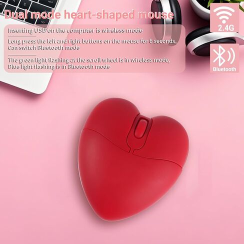 Elec Space Wireless Bluetooth Mouse ، فأر صامت وأنيق على شكل قلب من أجل الكمبيوتر المحمول ، جهاز الكمبيوتر - 10 أمتار (وردي) in Kuwait