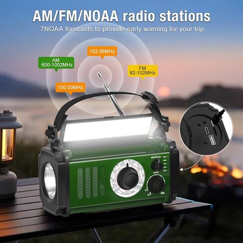 راديو الطوارئ ، 37000MWH راديو يدوية كرنك ، راديو الطاقة الشمسية ، NOAA/AM/FM راديو الطقس ، 5 طرق شحن ، بطارية البوليمر ، مصباح يدوي ومصباح القراءة ، إنذار SOS ، بوصلة التخييم ، بنك الطاقة المتنقل في الهواء الطلق in Saudi Arabia