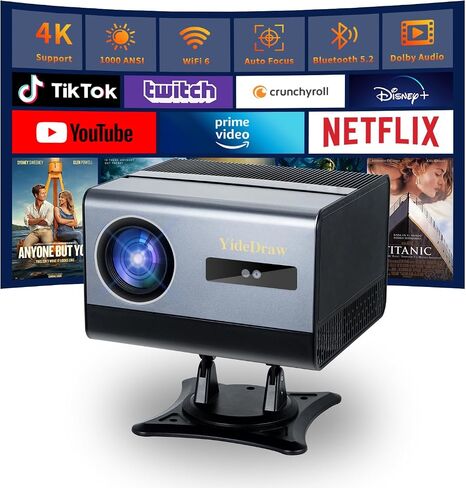 جهاز عرض صغير مع WiFi و Bluetooth ، جهاز عرض ذكي مع تطبيقات مدمجة ، جهاز عرض محمول مع 1080p 600 ANSI Auto Keystone ، Proyectors 4K Bluetooth WiFi مع 180 درجة قابلة للدوار in Kuwait