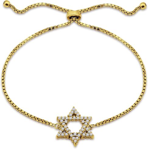 Hoops & Loops Sterling Silver Cubic Zirconia Star of David Adjustable Bracelet in Kuwait