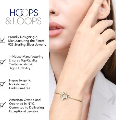 Hoops & Loops Sterling Silver Cubic Zirconia Star of David Adjustable Bracelet in Kuwait