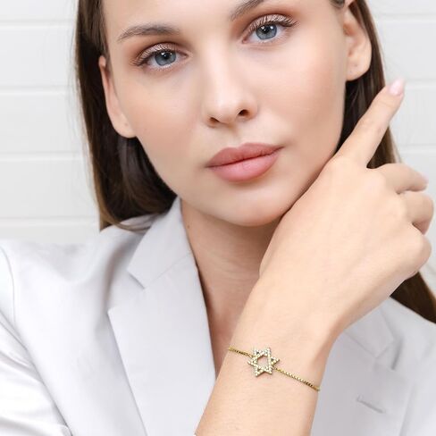 Hoops & Loops Sterling Silver Cubic Zirconia Star of David Adjustable Bracelet in Kuwait