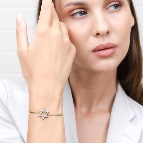 Hoops & Loops Sterling Silver Cubic Zirconia Star of David Adjustable Bracelet in Kuwait