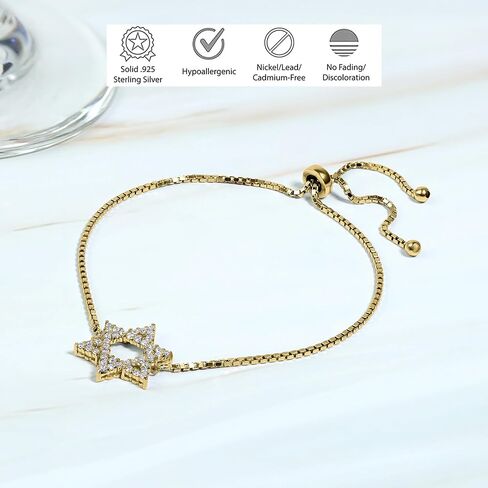 Hoops & Loops Sterling Silver Cubic Zirconia Star of David Adjustable Bracelet in Kuwait