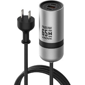 65W GaN Fast Wall Charger Block with 2 USB-C & 1 USB-A Ports, 5ft Nylon Extension Adapter – High-Speed Charging for iPhone, iPad, MacBook, Samsung Galaxy, and More Devices (Black&Green) in Kuwait