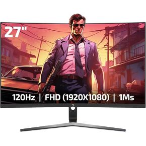 GamePower F20 27 بوصة شاشة ألعاب بيضاء منحنية ، شاشة 120 هرتز 1080 بكسل ، وقت استجابة 1 مللي ثانية ، AMD Freesync ، دعم HDR ، 125 ٪ SRGB ، RGB الخلفية ، مكبرات صوت مزدوجة ، تصميم صفر إطار ، مدخلات HDMI و VGA