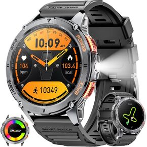 Military Smart Watch for Men with GPS, 1.43" AMOLED Bluetooth Call Smartwatch with LED Flashlight, Rugged Smart Watches for Android iOS, IP68 Waterproof Fitness Tracker with Heart Rate (Black)