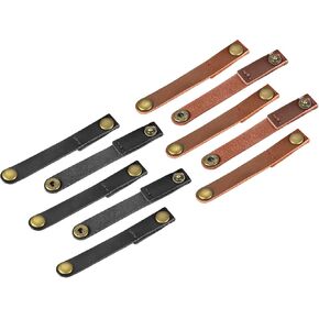 MECCANIXITY ربطات كابل جلدية لأشرطة الكابلات، منظم السلك، إدارة الكابلات المحمولة لكابلات USB، أسلاك سماعة الرأس، بني/بني فاتح، حزمة من 20