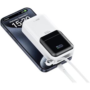 Portable Charger Power Bank 30W ، شاحن الهاتف المحمول سريع الشحن حزمة بطارية 10000 مللي أمبير ، 4 مخرجات شواحن محمولة USB C Travel مع كابل مدمج لـ iPhone 16/15/14 ، MacBook ، iPad ، Samsung