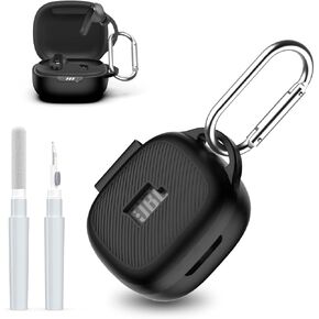 [3 في 1] للحصول على غطاء علبة JBL Live Pro 2 مع طقم نظافة ، فإن الشعار المرئي تصميم خدش مقاوم للسيليكون مقاوم للسيليكون لسماعات الأذن JBL Live Pro 2 مع Carabiner-Black