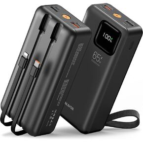 Blovor 30000mAh 65W Power Bank ، شاحن محمول محمول مع كابل مدمج ، PD Fast Charging 5-Output Pack Pack for MacBook و Dell XPS و iPad و Steam Deck و iPhone 16/15/14 و Samsung والمزيد