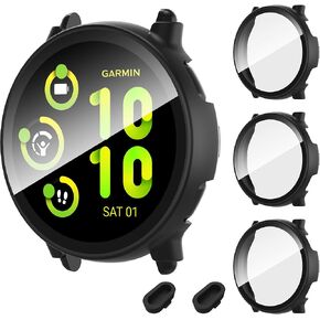 3 حزمة لـ Garmin Vivoactive 5 حالات مع 9H شاشة زجاجية محفنة على حامي تلمس حساس ، مقاوم للخدش ، حالة الكمبيوتر الصلب فائقة الرقيقة لـ Garmin Vivoactive 5