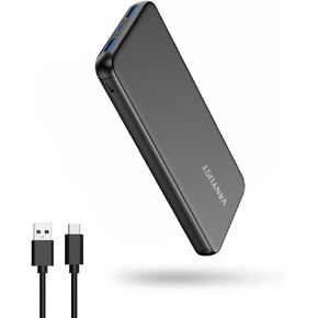 VANYUST S21 Portable Charger, Power Bank 10000 mAh 2-Pack, USB-C Out Fast Charging External Battery Pack Compatible with iPhone 15 14 13 12 11 X and Android Phone, Black & White