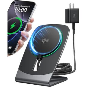 Iniu for Charger ، تم تحفيز محطة شحنة لاسلكية مكونة من 15 واط ، محطة شحن لاسلكية سفر مع ضوء التكييف الصديق للنوم ، لسلسلة iPhone 16/15/14/13/12 ، AirPods