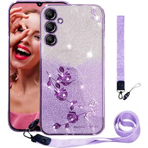 ccsmall bling case for Samsung Galaxy A16 مع Crossbody Lanyard ، Fancle Glitter Diamond Flower Counter Costed Cover for Samsung Galaxy A16 YSH Rose