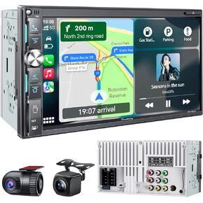 استريو مزدوج سيارة Din Din مع Carplay Apple اللاسلكي و Android Auto ، Bluetooth 5.3 تشغيل السيارة ، MirrorLink ، 7 "HD شاشة اللمس ، الكاميرا الاحتياط in Kuwait