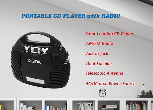 HANNLOMAX HX-327CD Portable CD Player with AM/FM Radio, Aux-in, AC/DC Dual Power Source. (Black) in Kuwait