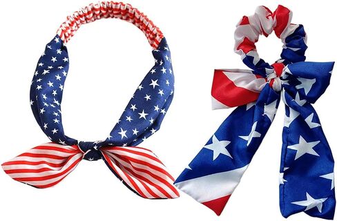 Women Elastic Flag Headband with Bow Hair Band for 4th of July Headbands Head Wrap Hair Accessories TS2020 (Baby + Adult Rabbit) in Kuwait